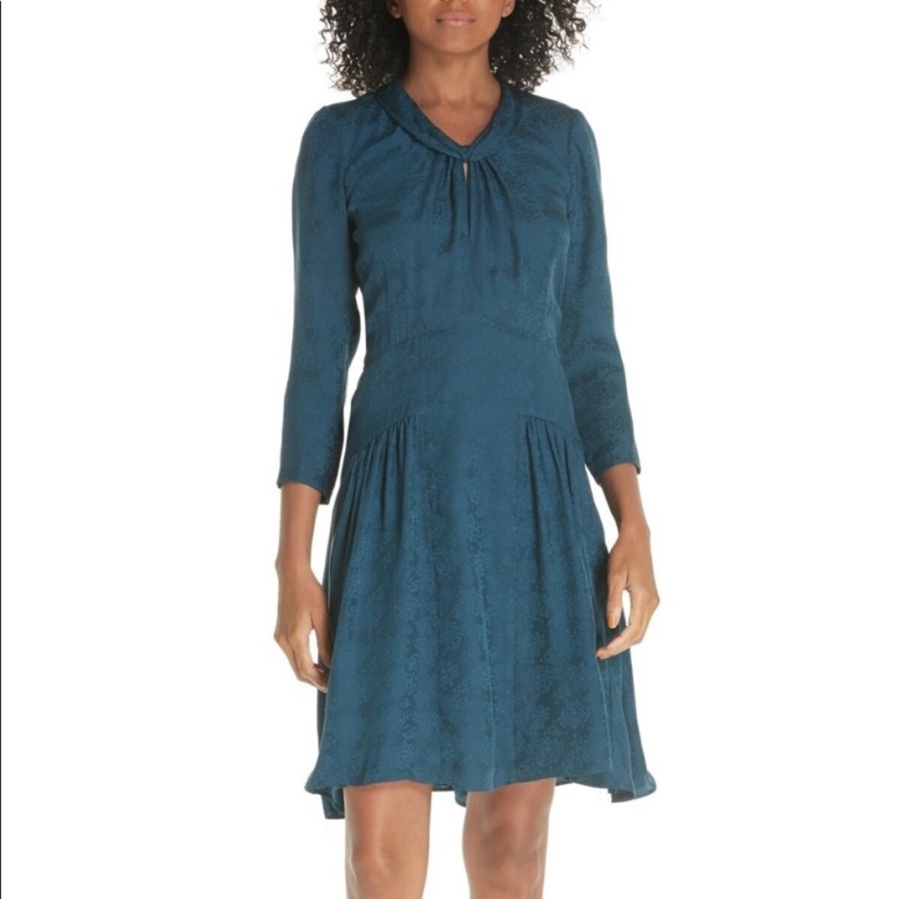 Rebecca Taylor New Silk Jacquard Dress Teal